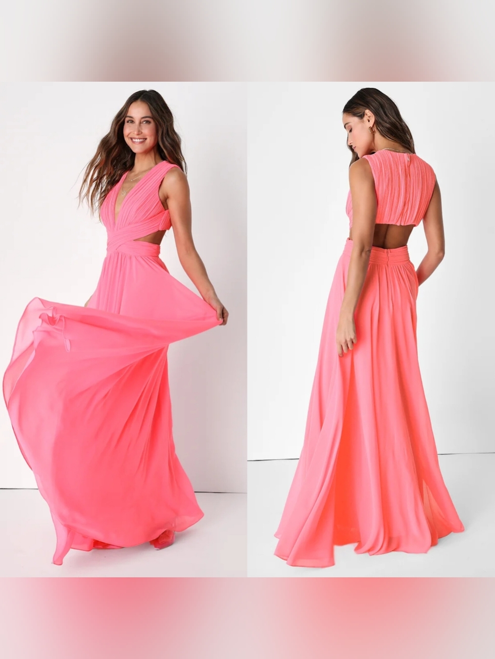 Lulus Vivid Imagination Neon Pink Cutout Maxi Dress S Wedding Party Prom